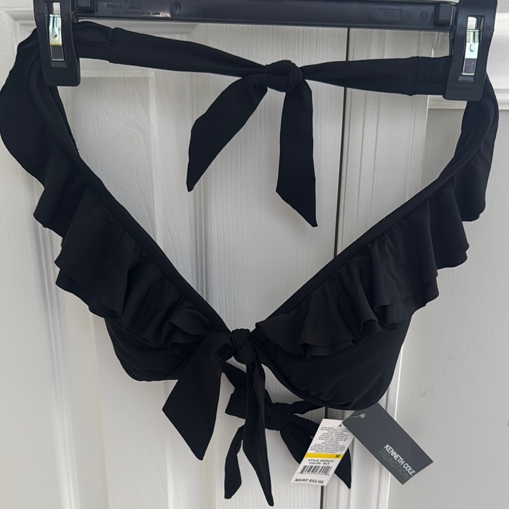 Kenneth Cole Reaction Black Ruffled Bikini Top